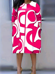  Geometric Print Half Sleeve Loose Fit Dress