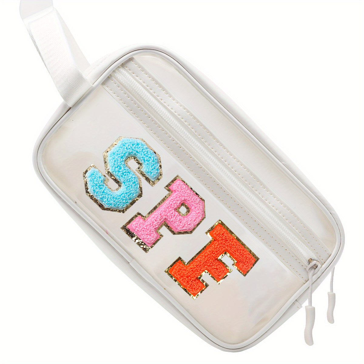 Stylish Letter Patched Cosmetic Bag Zipper Makeup Pouch