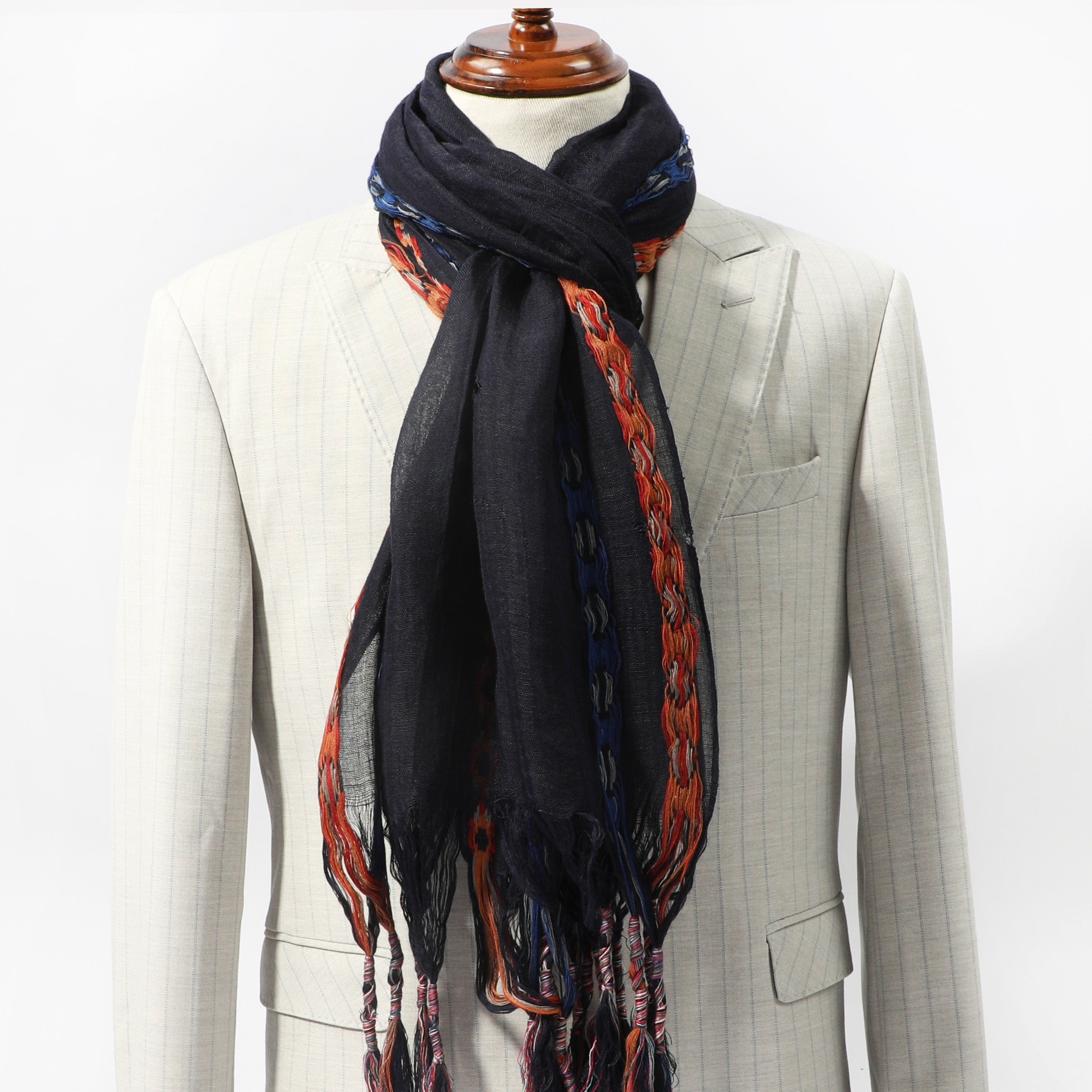 Men's Ethnic Style Tassel Scarf Buckle Pattern Photo Link