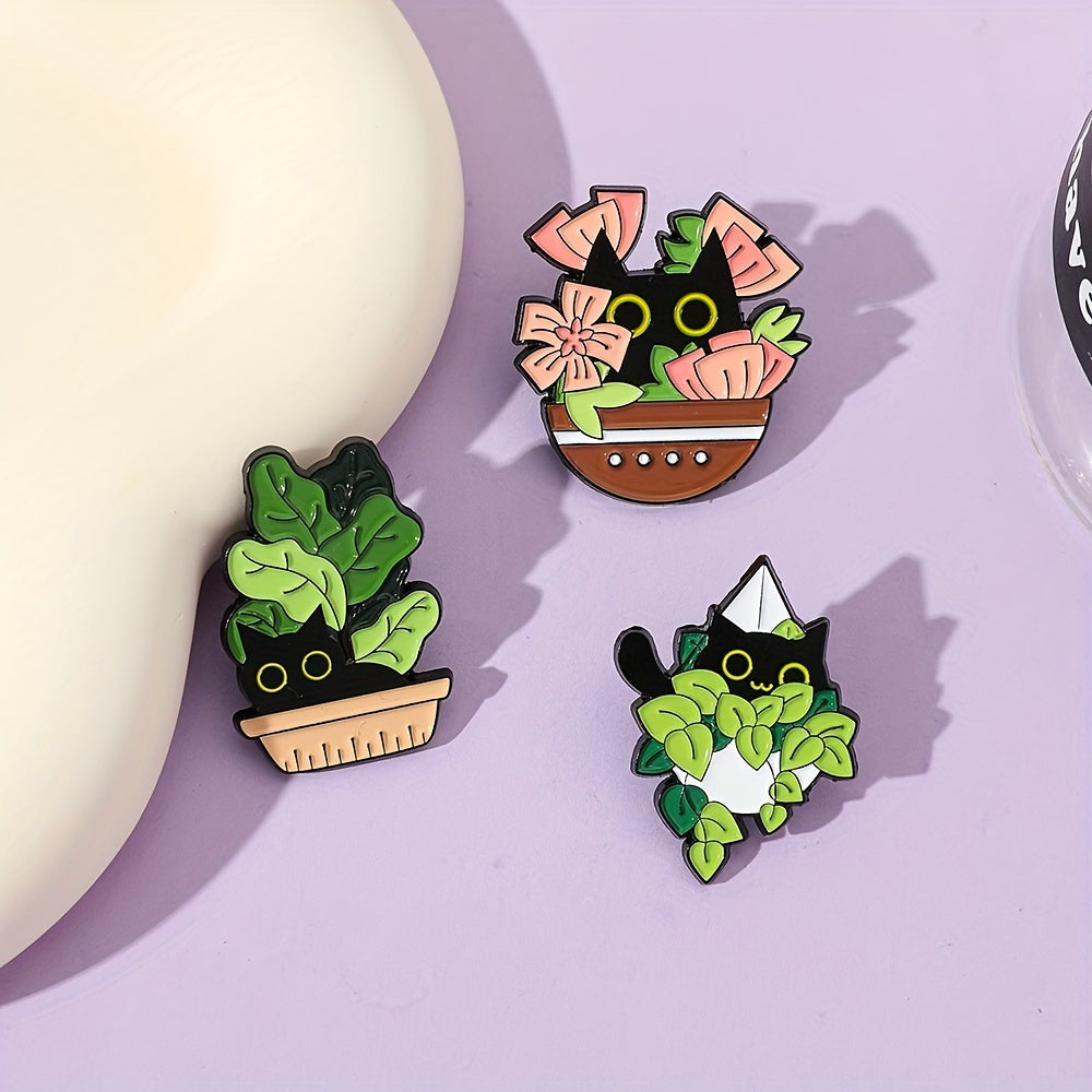 Funny Hiding Cat Enamel Pins Metal Paint Badges For Backpacks Clothing