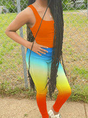  2 Piece Set Crew Neck Tank & Ombre Print Leggings