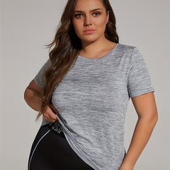  Heathered Round Neck Cut Out Twist Back High Stretch Fitness Top