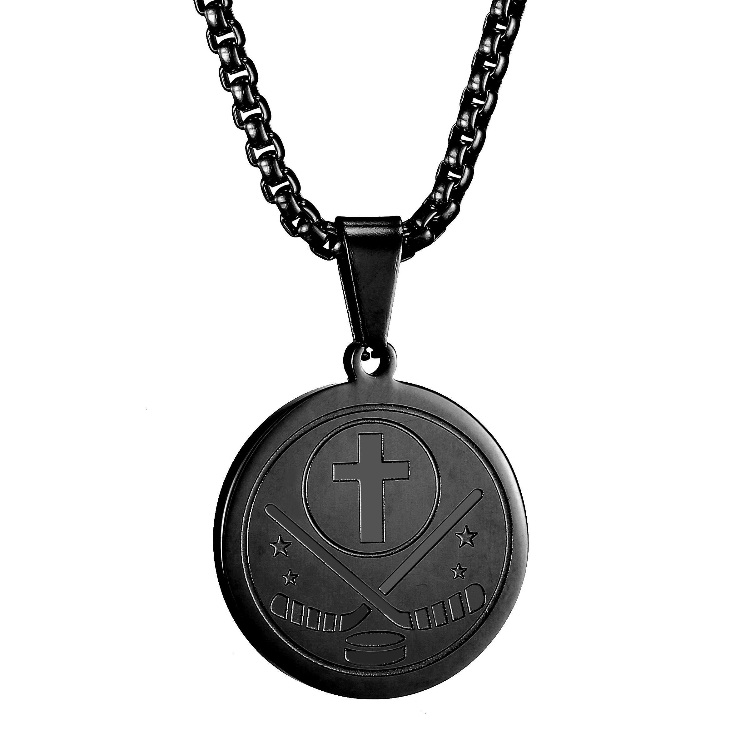 Men's Stainless Steel Ice Hockey Round Pendant Necklace