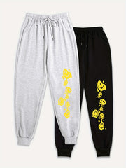 2 Pcs Plus Size Sports Pants Women's Graphic Print Fitness Joggers Set