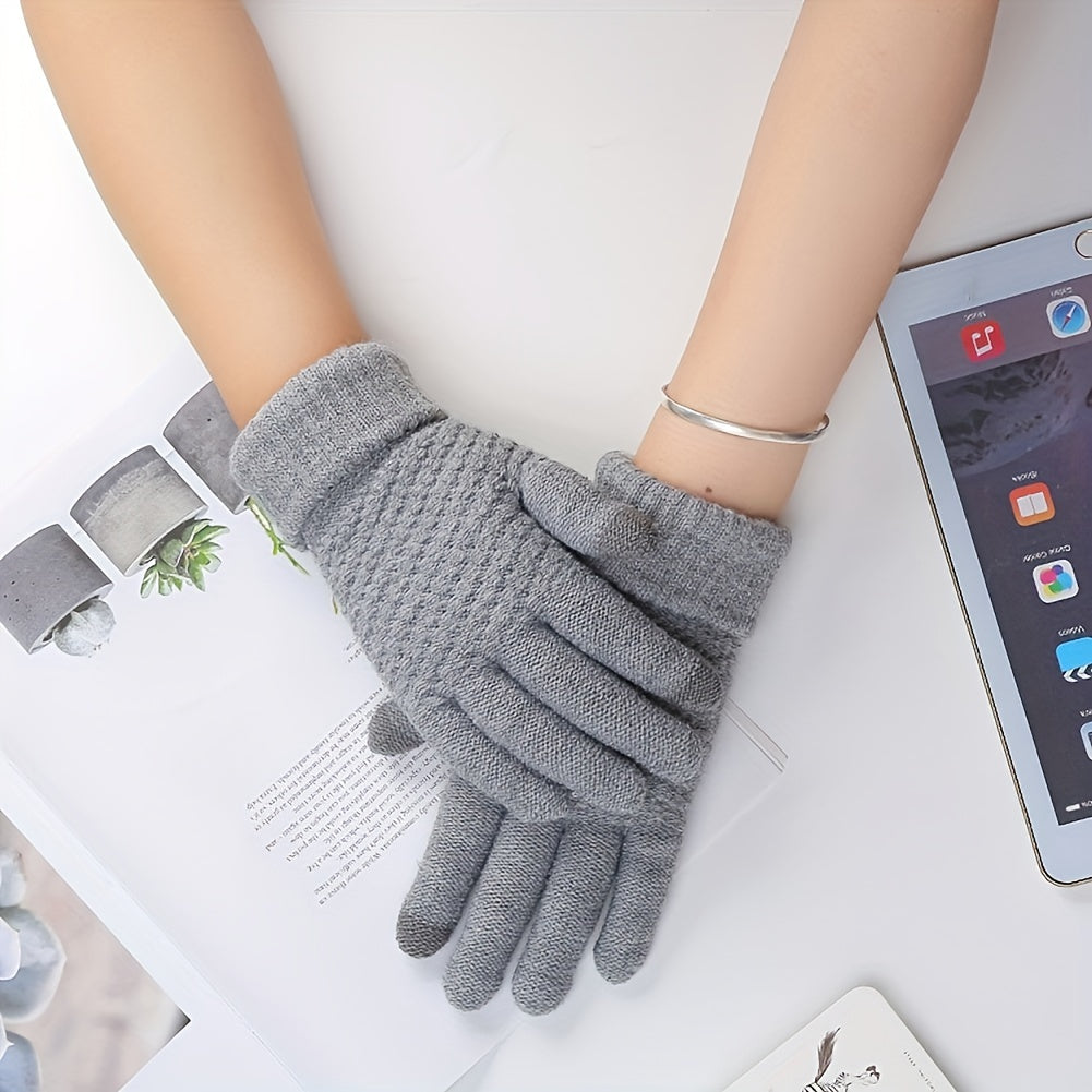 Warm Fleece Lined Knit Touch Screen Gloves for Cold Weather