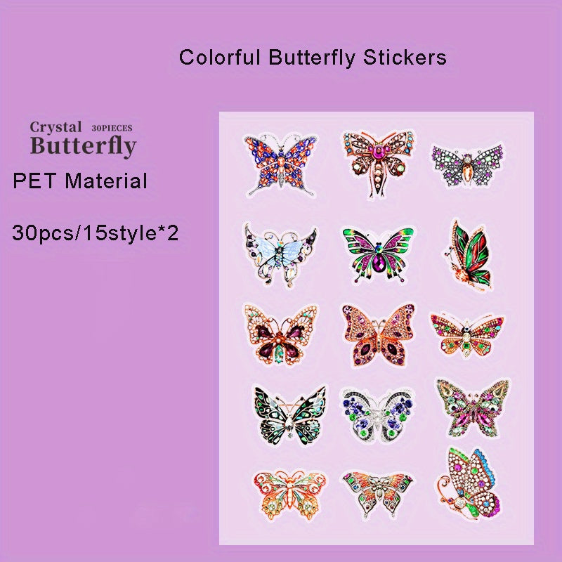 30pcs Crystal Butterfly Stickers for Journaling Scrapbooking Wall Crafts