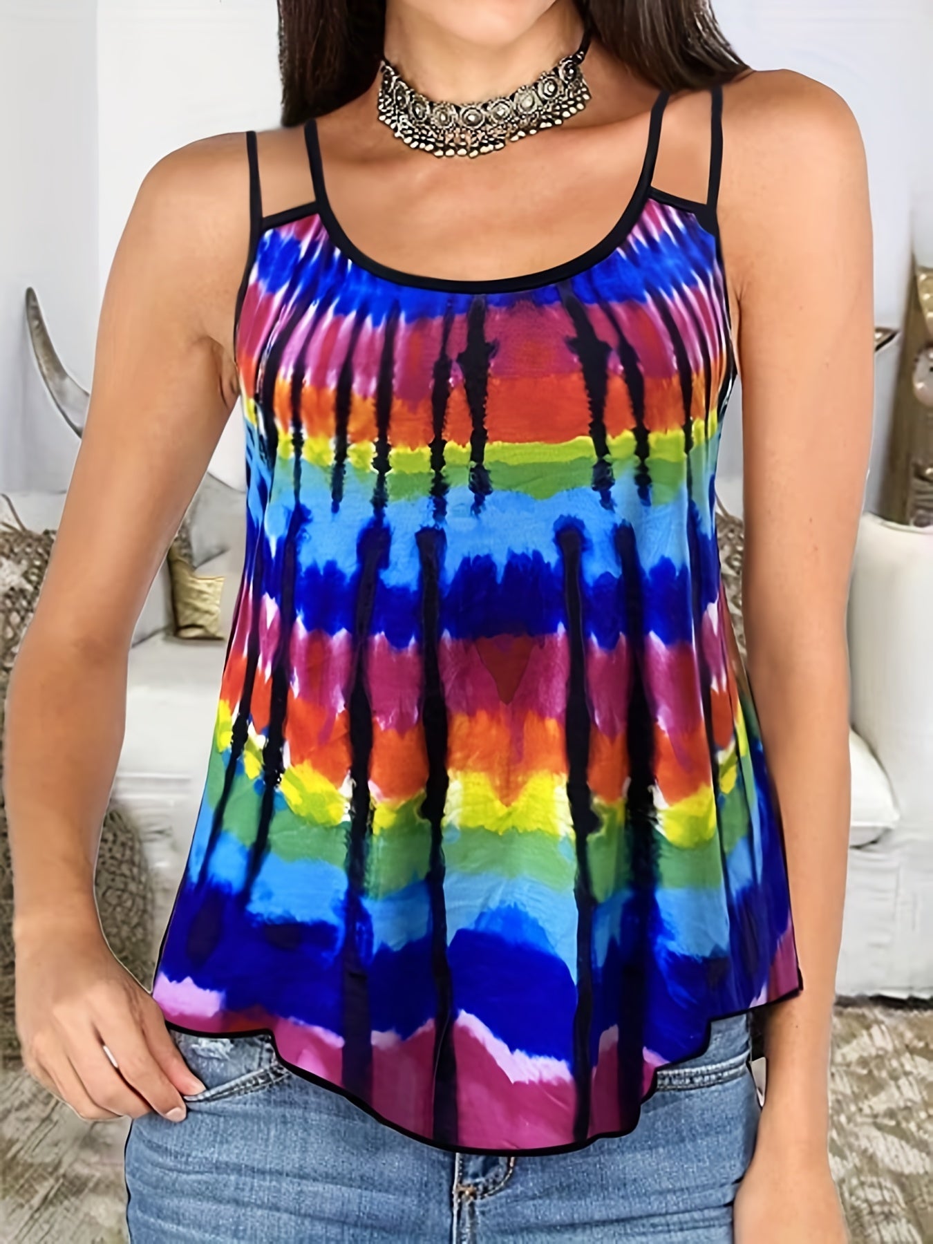 Tie Dye Rainbow Print Tank Top