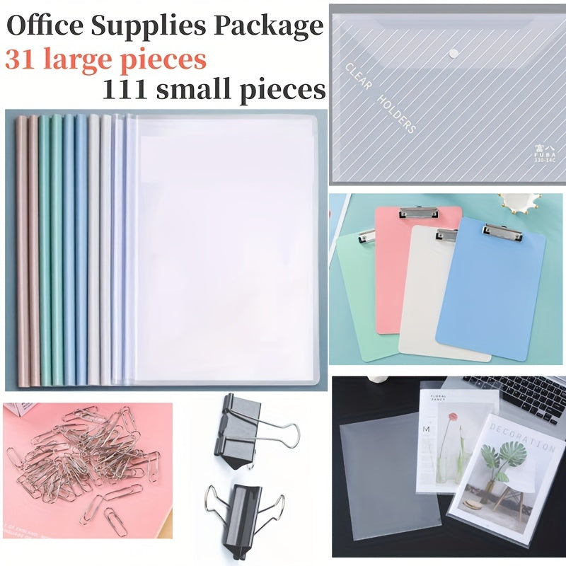 Office Supply Bundle: Plywood Sheets, Folders, File Bags, Paper Clips