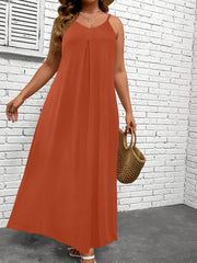  Solid V Neck Maxi Cami Dress