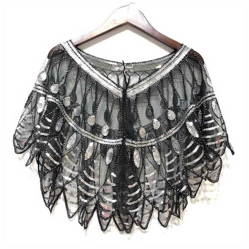Vintage Ruffle Shawl Sequin Embroidery Mesh Cardigan