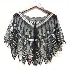 Vintage Ruffle Shawl Sequin Embroidery Mesh Cardigan