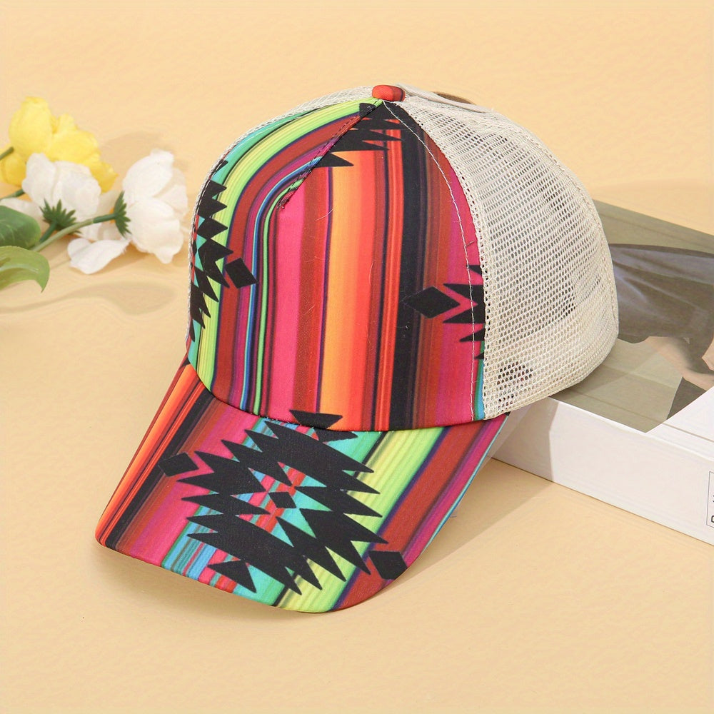 Hip Hop Striped Trucker Hat Printed Mesh Baseball Cap