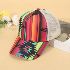 Hip Hop Striped Trucker Hat Printed Mesh Baseball Cap
