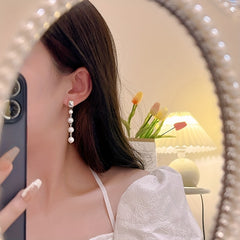 Zircon Faux Pearl Decor Chain Long Dangle Earrings Wedding Jewelry