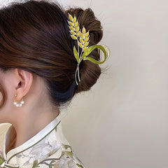 Metal Barley Hair Clip with Rhinestone Back Head Updo Headwear