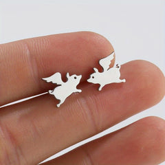 Funny Flying Pig Angel Stud Earrings