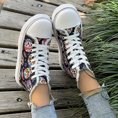 Women's Skull Graphic High Top Canvas Sneakers Lace Up Trainers
