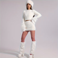 Solid Fuzzy Leg Warmers Knee High Socks Women's Stockings