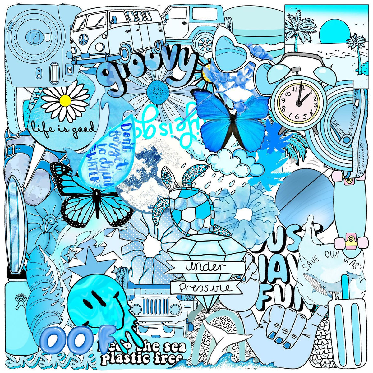 50 Waterproof Doodle Stickers for Water Bottles and Laptop