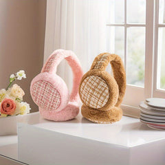 Ultra Soft Plush Foldable Earmuffs - Pastel Pink Beige Brown - Unisex