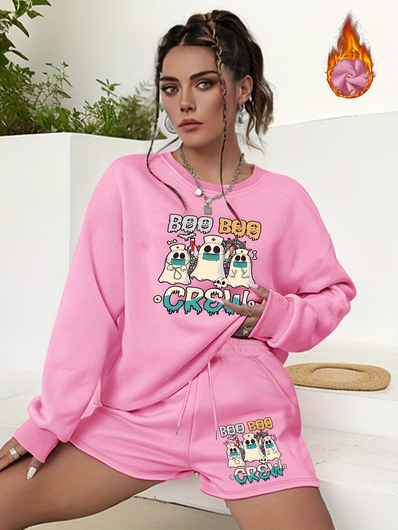  Halloween 2pcs Set Sweatshirt & Shorts Outfit
