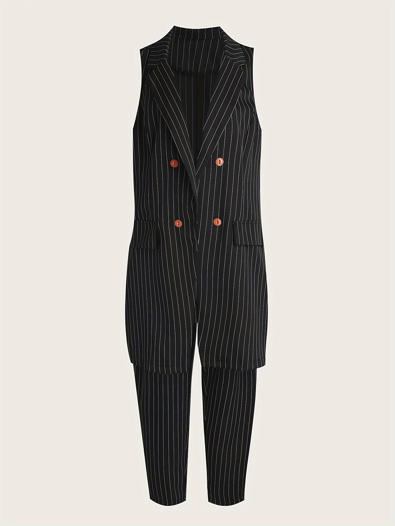 Women's Plus Striped Print Vest & Pants Outfit 2 Piece Set
