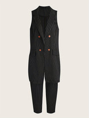 Women's Plus Striped Print Vest & Pants Outfit 2 Piece Set