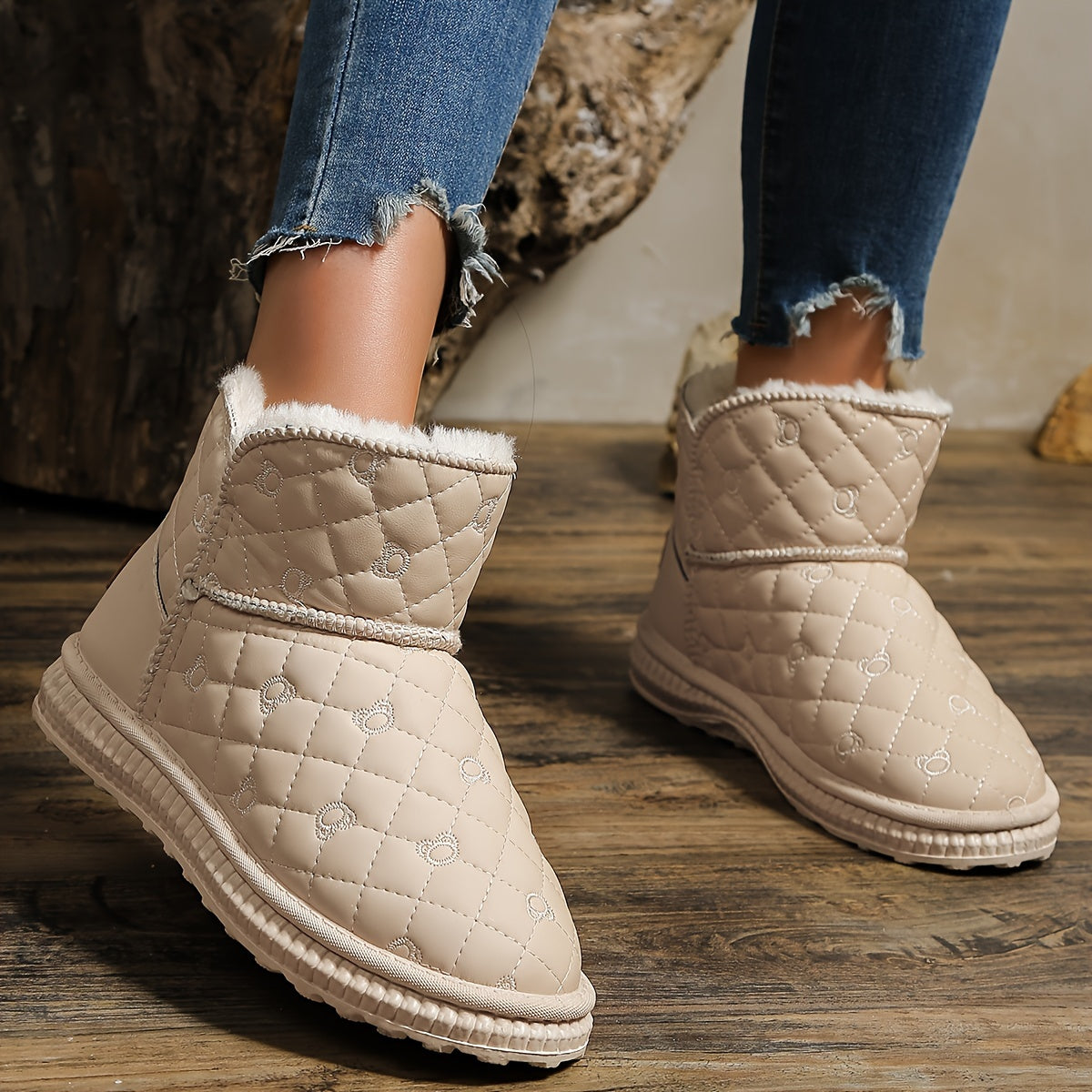 Women's Solid Medium Tube Snow Boots Non-slip Outdoor Warm Boots