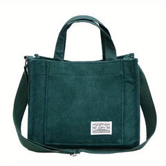 Letter Patch Corduroy Tote Bag Casual Shoulder Bag Retro Style Crossbody Bag