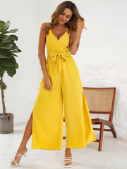 V Neck Wide Leg Jumpsuit for Women