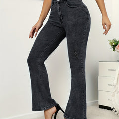 Dark Grey Flare Jeans Bell Bottom Wide Leg Ripped Denim