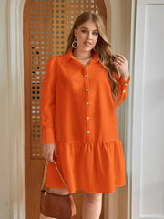  Long Sleeve Button Up Draped Waist Dress