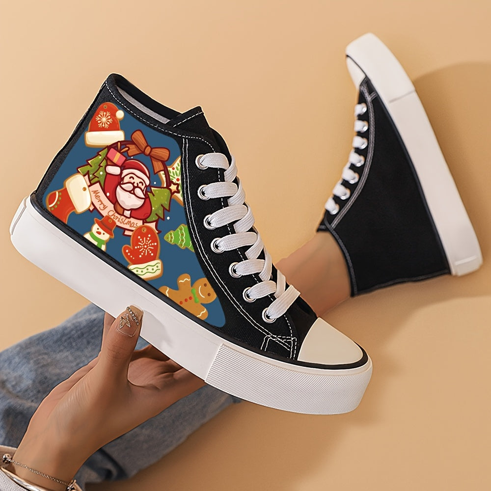 Christmas Cartoon Santa Print High Top Canvas Sneakers