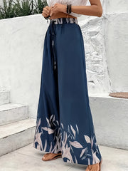 Women's Plus Floral Print Drawstring Elastic High Rise Wide Leg Trousers