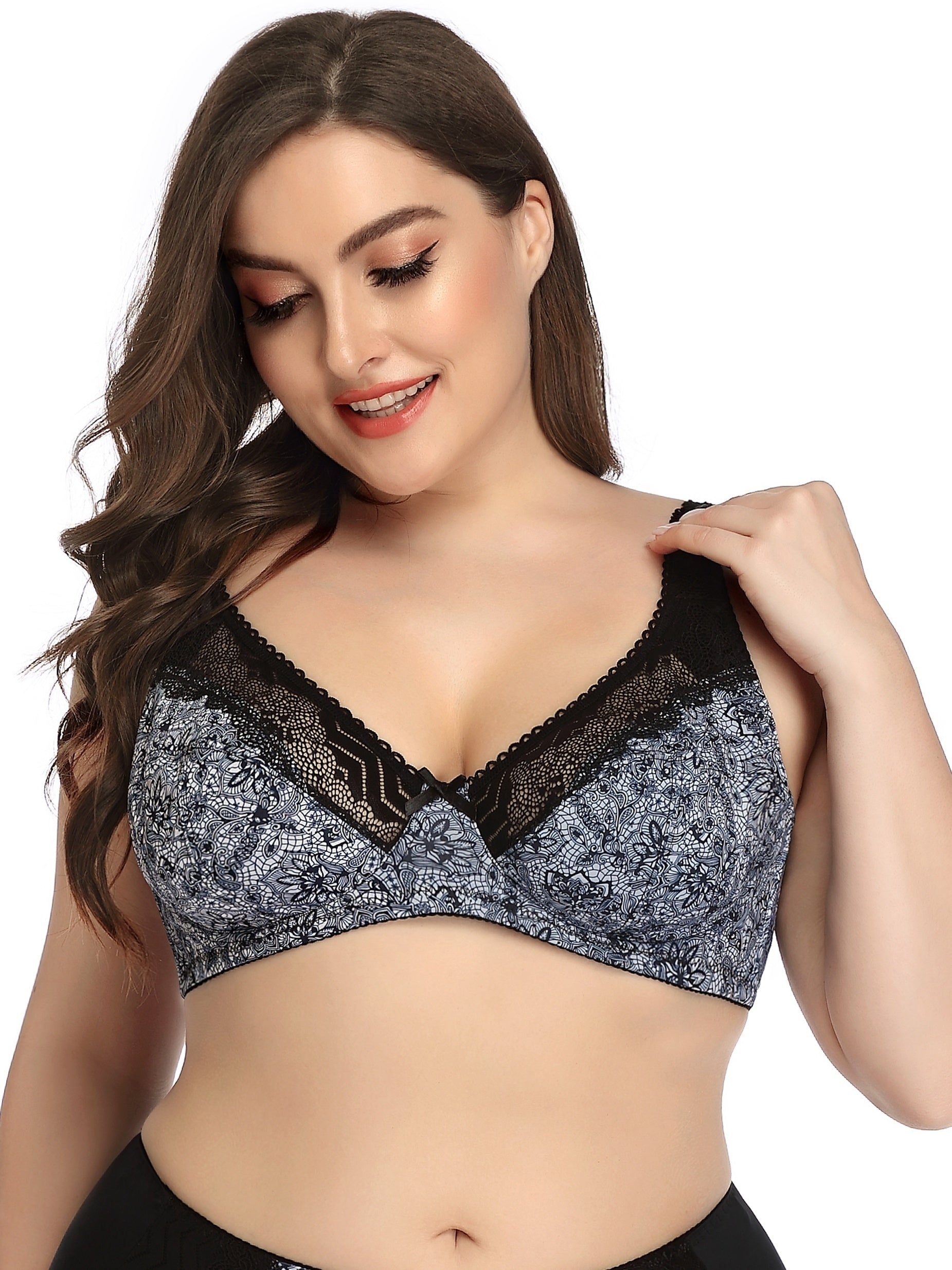  Lace Floral Print Thin Bra Women's Seamless Bralette
