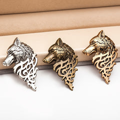 Retro Men's Wolf Head Brooch Pin Collar Accessory