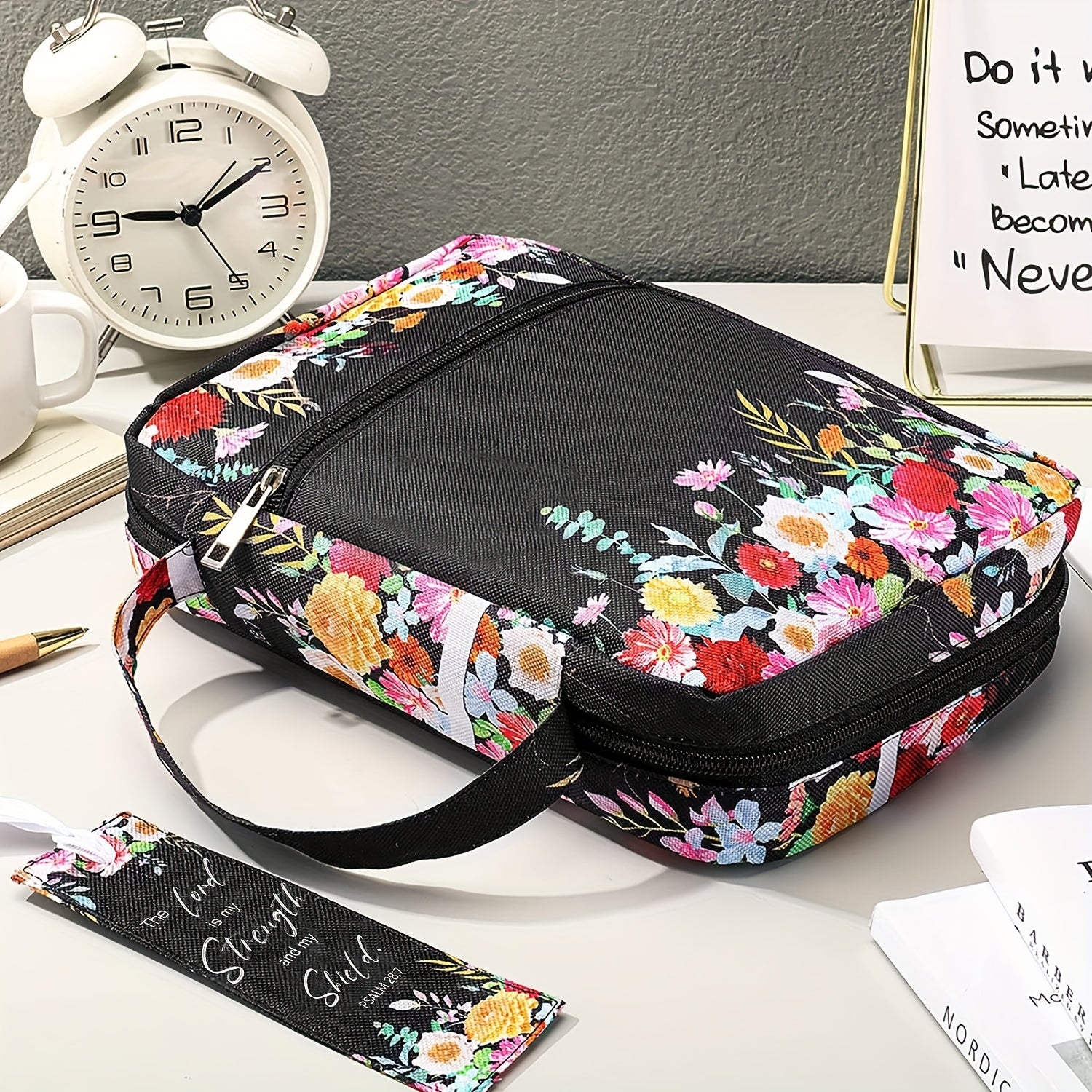 Floral Bible Case w/ Handle & Pocket, Carrying Organizer Bag for Girls