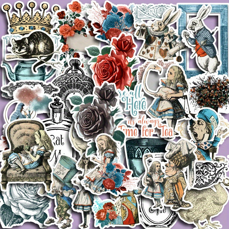 36pcs Wonderland Stickers Pack Waterproof Decals for Water Bottle Laptop Phone