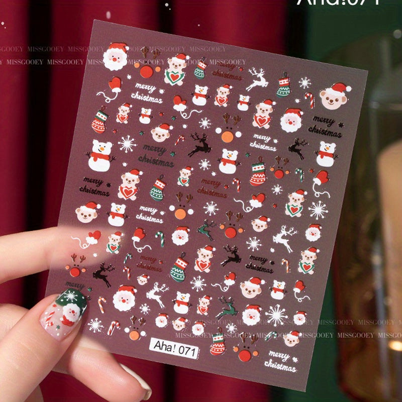 Christmas Manicure Stickers Old Man Elk Head Snowflake Nail Decals