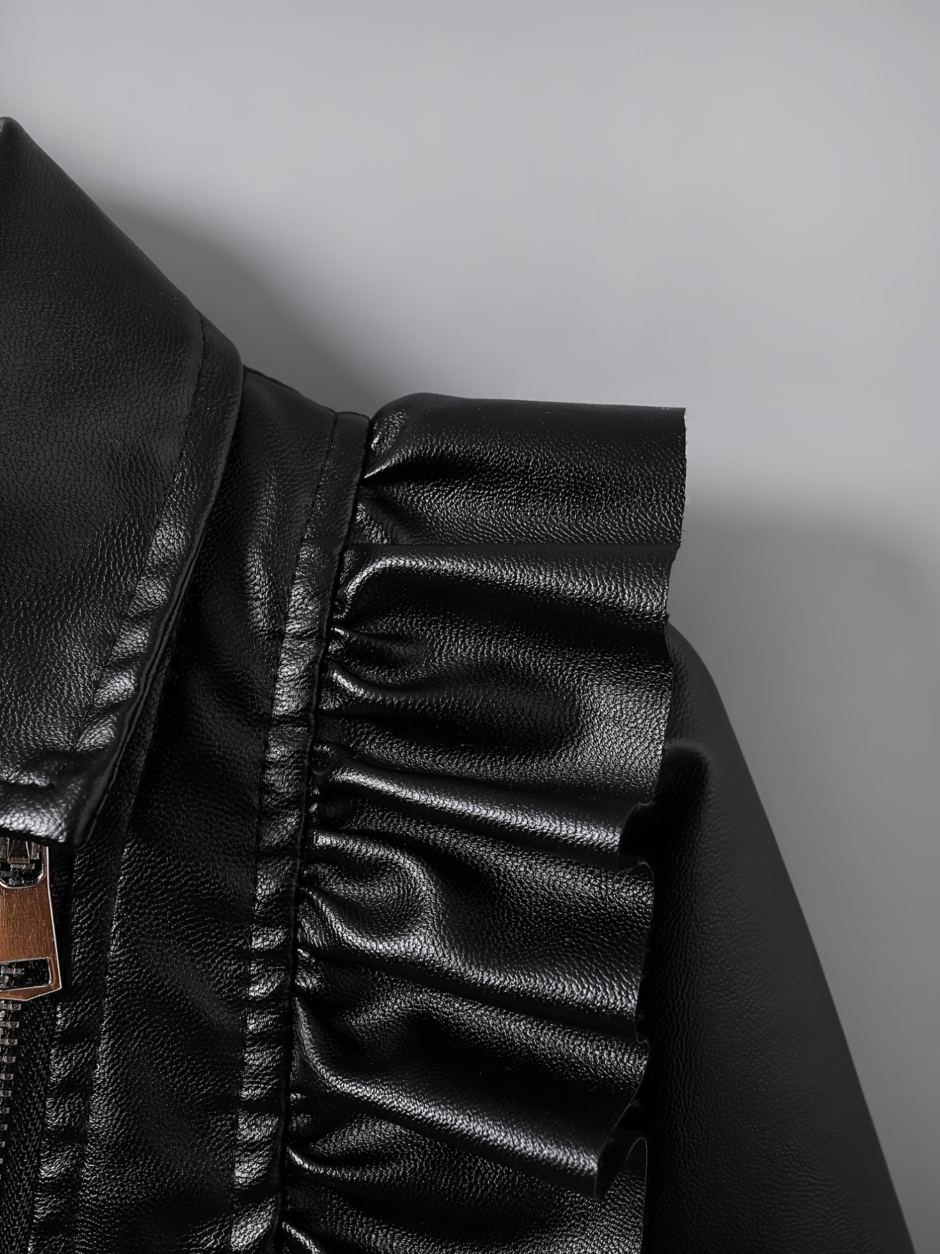 Girls Ruffled Leather Jacket & Hat Set for Autumn/Winter