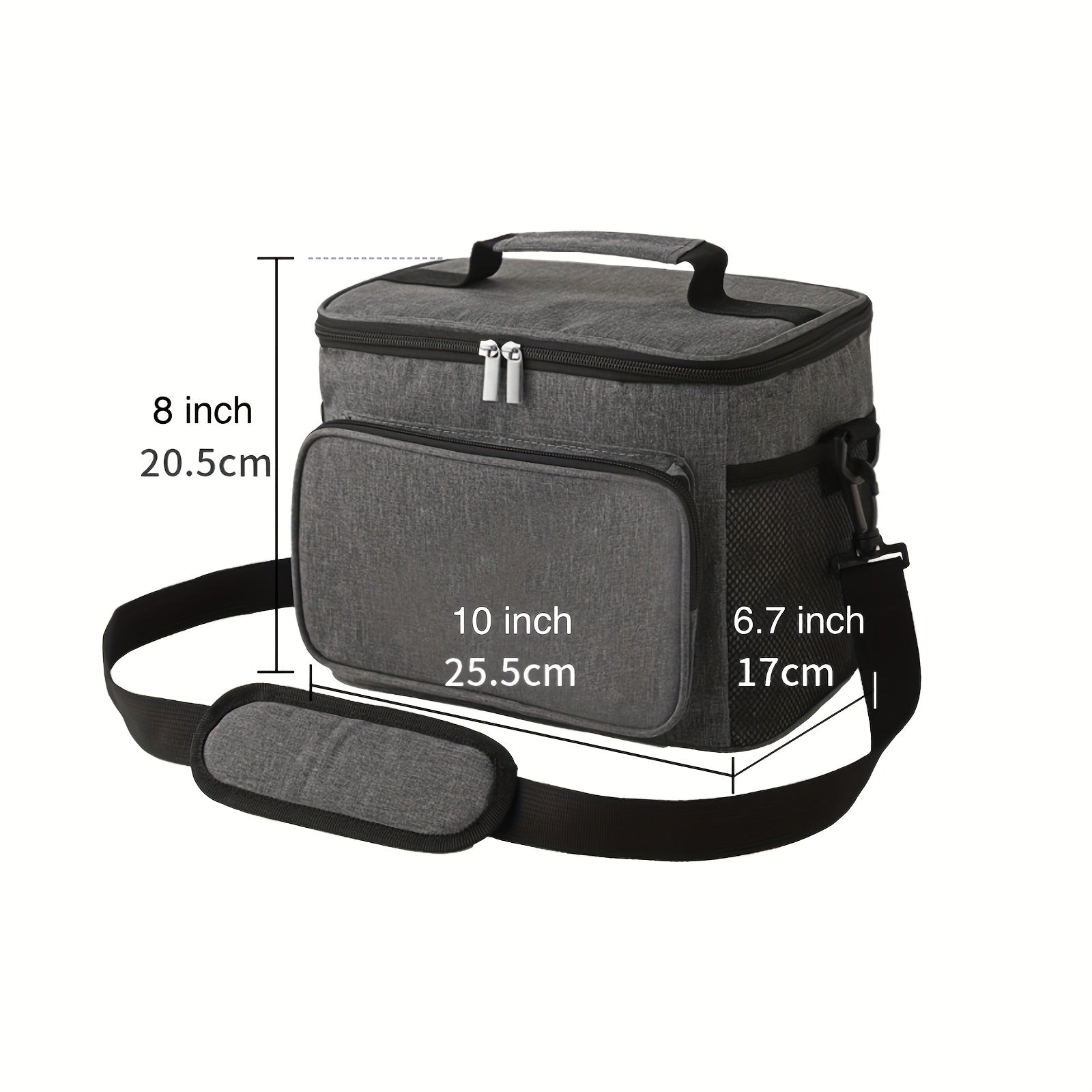 Grey Reusable Lunch Bag Leakproof Tote Freezable Box with Adjustable Strap