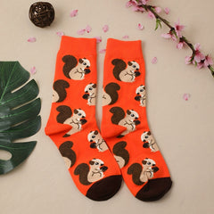 Cute Squirrel Print Socks Women's Stockings