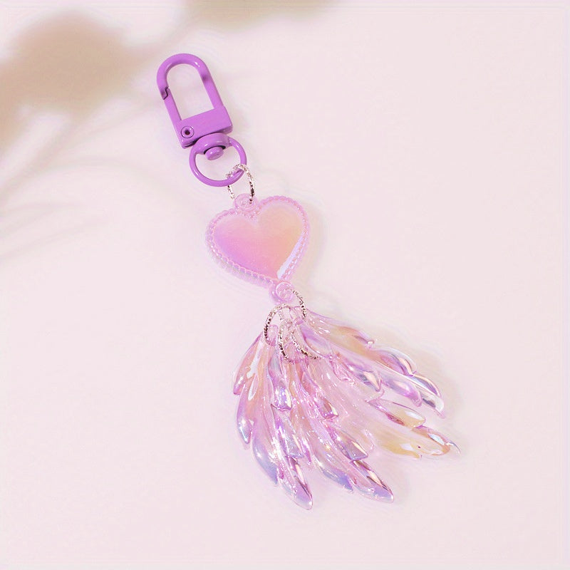 Y2K Faux Pearl Feather Shape Keychain Pendant Sweet Key Ring Bag Accessories