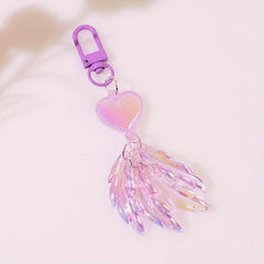 Y2K Faux Pearl Feather Shape Keychain Pendant Sweet Key Ring Bag Accessories