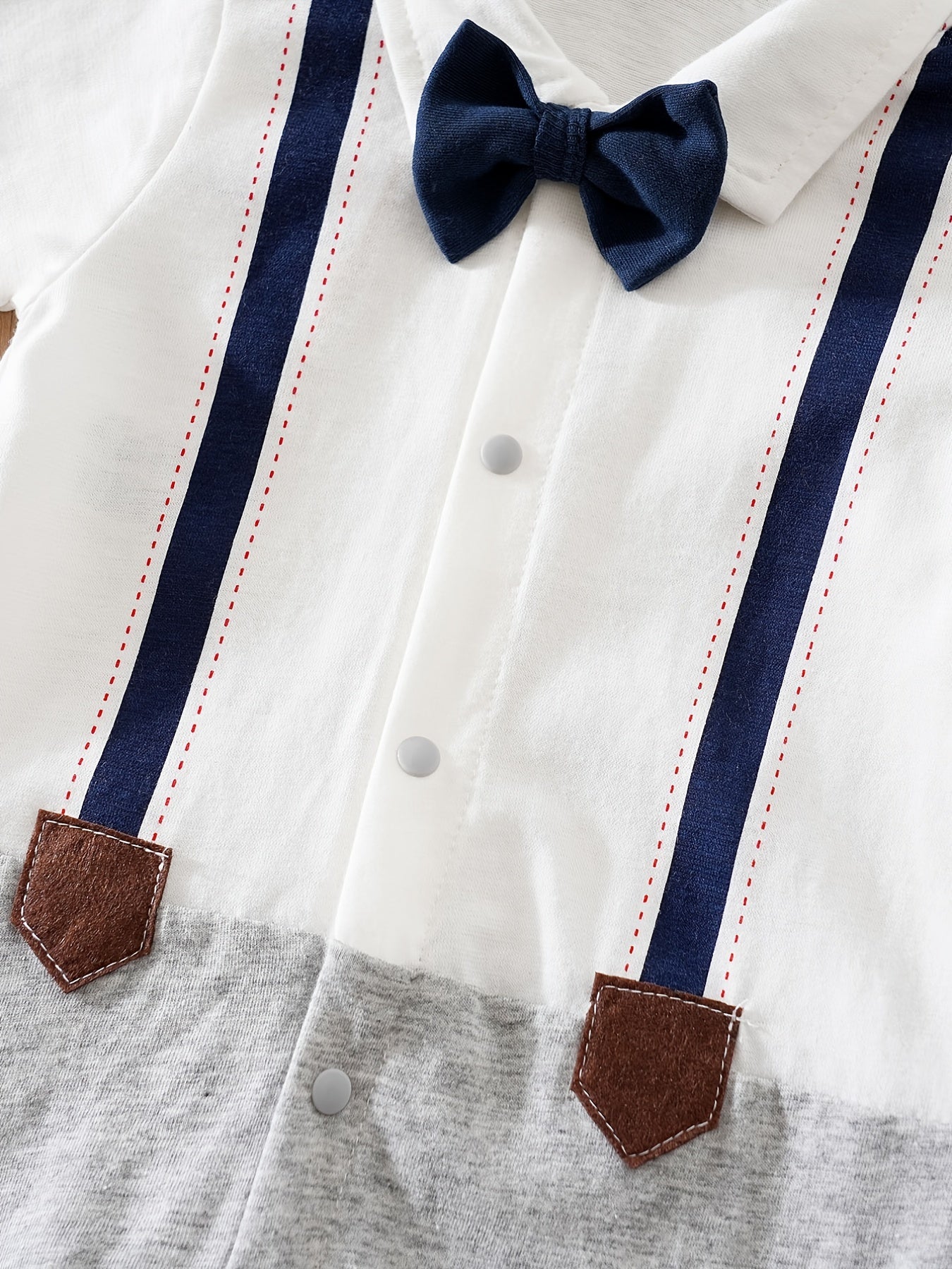 Newborn Infant Short Sleeve Gentleman Romper Cotton Button Bowtie Jumpsuits