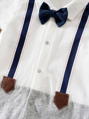 Newborn Infant Short Sleeve Gentleman Romper Cotton Button Bowtie Jumpsuits