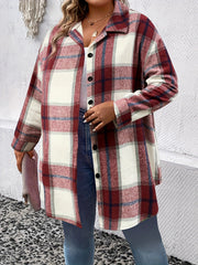  Plaid Print Long Sleeve Button Up Blouse