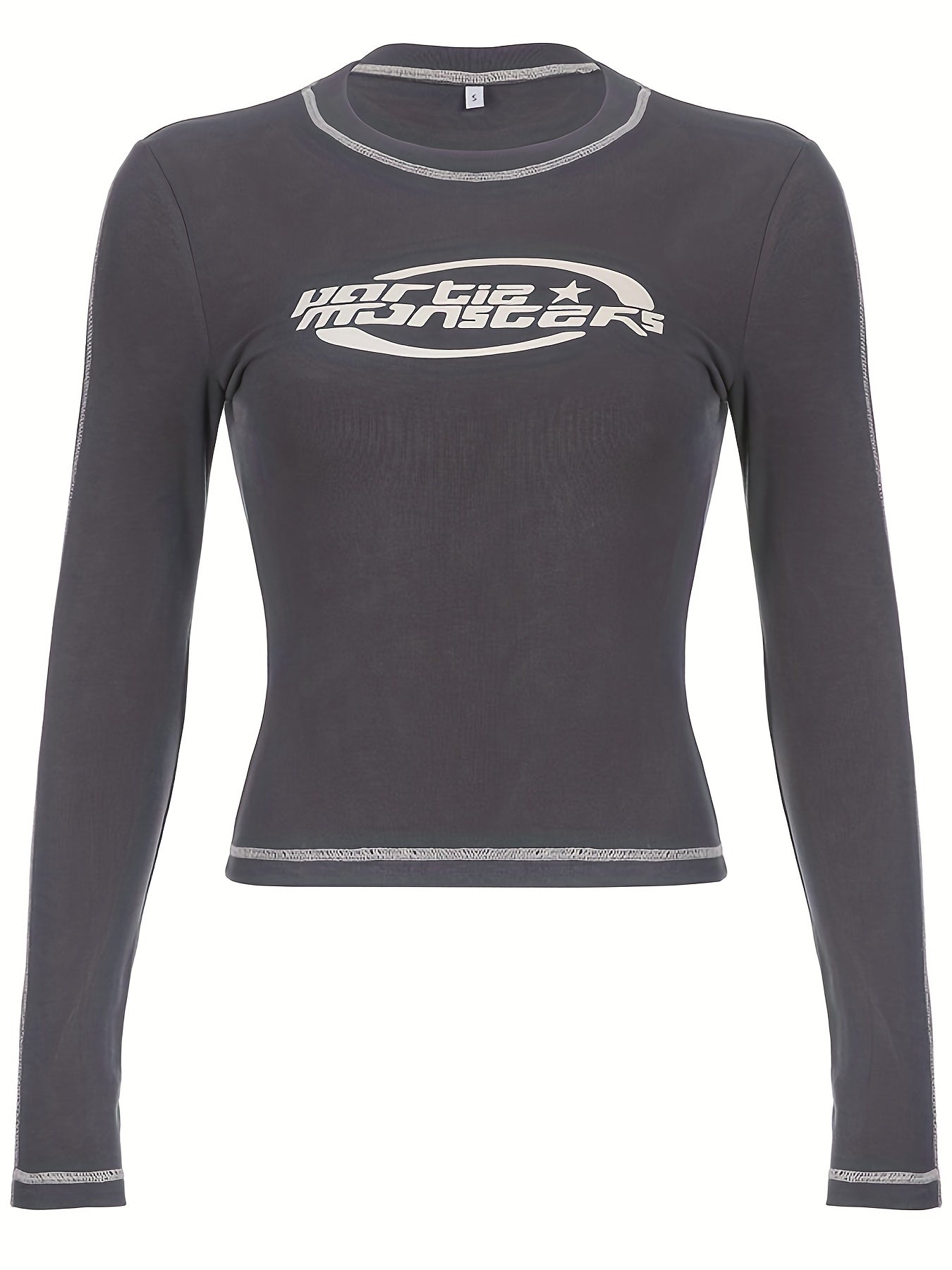 Letter Graphic Long Sleeve Crop Tops - Athletic Sports Tee
