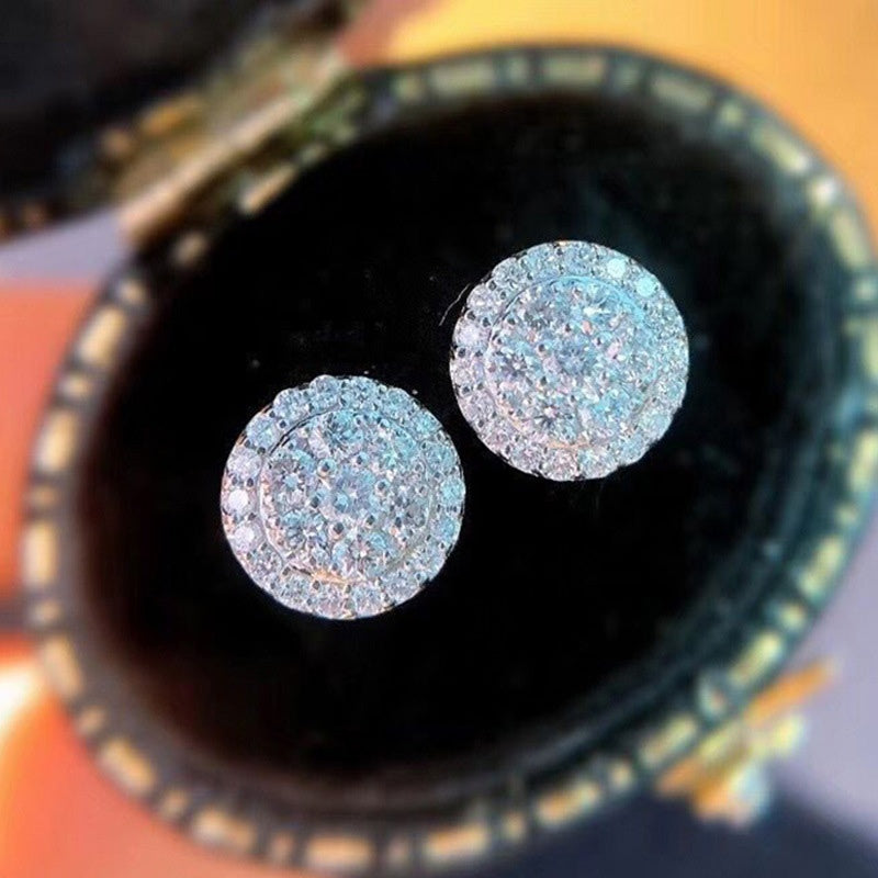 925 Silver Round Zircon Stud Earrings for Women Bridal Wedding Jewelry