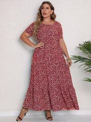  Ditsy Print Short Sleeve Maxi Dress